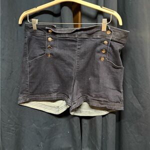 Express High Waist Black Women's Shorts with Button Detail